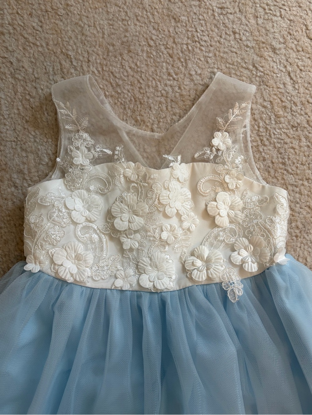 Azazie White and Light Blue Floral Appliqué Tulle Dress for Girls Flower Girl - Picture 5 of 16